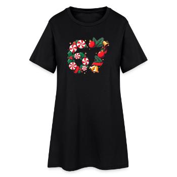 Pfefferminzkranz Weihnachtsstimmung - Frauen T-Shirt-Kleid - Schwarz - Vorne