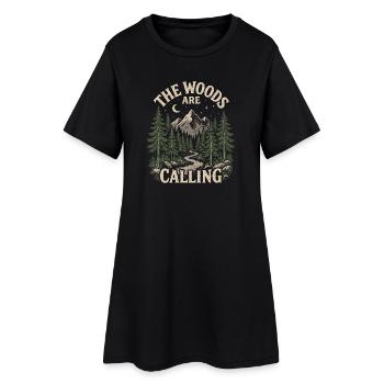 Outdoor-Abenteuer – Der Wald ruft - Frauen T-Shirt-Kleid - Schwarz - Vorne
