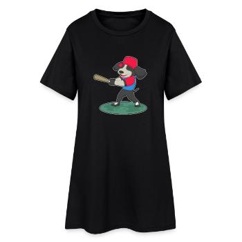 Hund Baseball Baseballschläger - Frauen T-Shirt-Kleid - Schwarz - Vorne