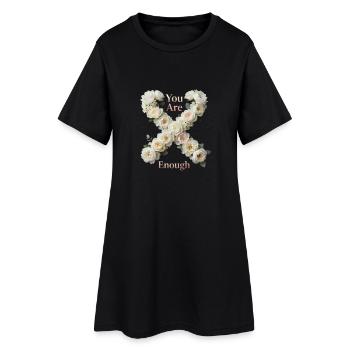 You Are Enough Blumenherz - Frauen T-Shirt-Kleid - Schwarz - Vorne