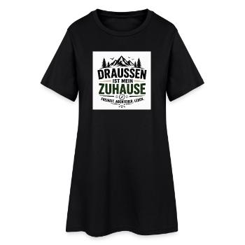Draußen ist mein Zuhause – Outdoor-Statement - Frauen T-Shirt-Kleid - Schwarz - Vorne