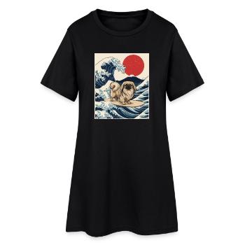 Grande vague pékinoise - Chien de Péke Maman Papa Chien de compagnie - Robe T-shirt Femme - noir - Devant