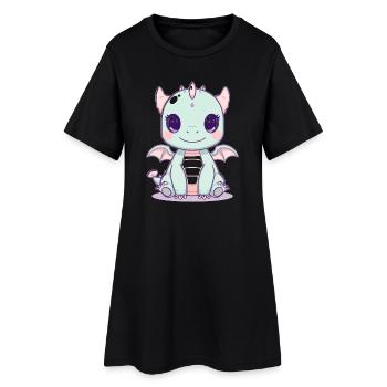 Mintdrache mit Flügeln - Frauen T-Shirt-Kleid - Schwarz - Vorne