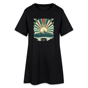 Sonnenaufgang über Bergsee - Frauen T-Shirt-Kleid - Schwarz - Vorne