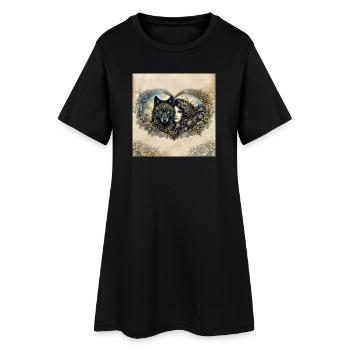 Uhrwerk-Wolfsherz - Frauen T-Shirt-Kleid - Schwarz - Vorne