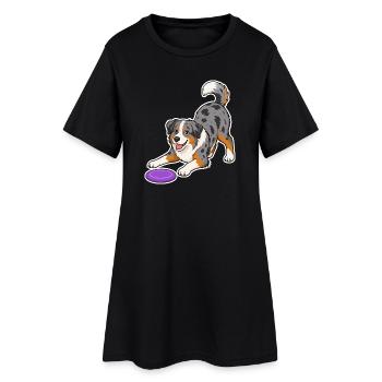 Australian Shepherd mit lila Frisbee - Frauen T-Shirt-Kleid - Schwarz - Vorne