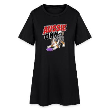 Aussie On! Verspielter Frisb-Hund - Frauen T-Shirt-Kleid - Schwarz - Vorne