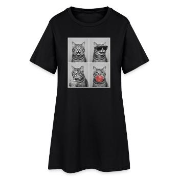 Katzen American Bobtail Katze - Frauen T-Shirt-Kleid - Schwarz - Vorne