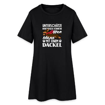 Alter Mann Mit Einem Dackel - Frauen T-Shirt-Kleid - Schwarz - Vorne