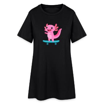Kawaii Axolotln auf Skateboard – Süßes Tier - Frauen T-Shirt-Kleid - Schwarz - Vorne