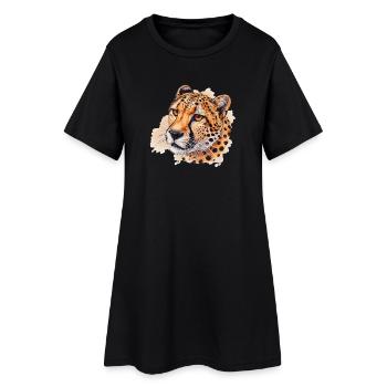 Wasserfarben optik Gepardenkopf - Frauen T-Shirt-Kleid - Schwarz - Vorne