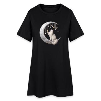 Mondkatze und Sternenreigen - Frauen T-Shirt-Kleid - Schwarz - Vorne