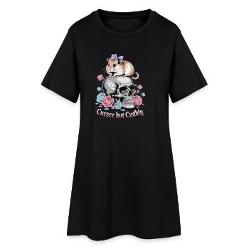 Curse But Cuddly Hamster Auf Totenkopf - Frauen T-Shirt-Kleid - Schwarz - Vorne