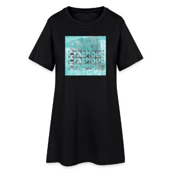 Verrauschte Typo Grafik im Cyan-Look - Frauen T-Shirt-Kleid - Schwarz - Vorne