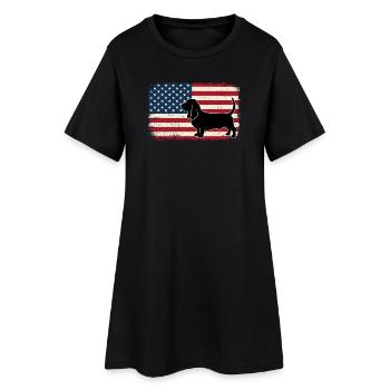 Basset Hound US Flag - Patriotic Dog Mom Dad - Women’s T-Shirt Dress - black - Front