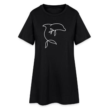 Minimalistischer Delfin mit Blätterflosse - Frauen T-Shirt-Kleid - Schwarz - Vorne