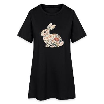 Floral rabbit with plant pattern - Women’s T-Shirt Dress - black - Front