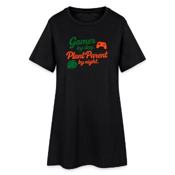Gamer by Day Plant Parent by Night Shirt - Frauen T-Shirt-Kleid - Schwarz - Vorne