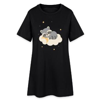 Un raton laveur mignon dormant sur un nuage - Robe T-shirt Femme - noir - Devant