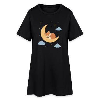 Süßer Fuchs schläft auf dem Mond - Frauen T-Shirt-Kleid - Schwarz - Vorne