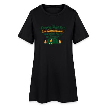 Camping-Regel Nr. 1: Die Katze bestimmt - Frauen T-Shirt-Kleid - Schwarz - Vorne