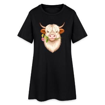 Vache Highland fraîche avec fleurs – style écossais du bétail - Robe T-shirt Femme - noir - Devant