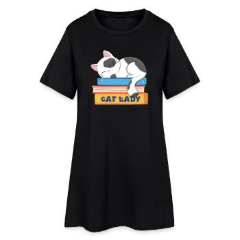 Katzenlady schlafende Katze auf Büchern - Frauen T-Shirt-Kleid - Schwarz - Vorne