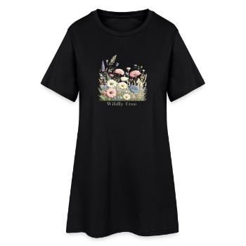 Prairie fleurie colorée – Graphique nature Été joyeux - Robe T-shirt Femme - noir - Devant