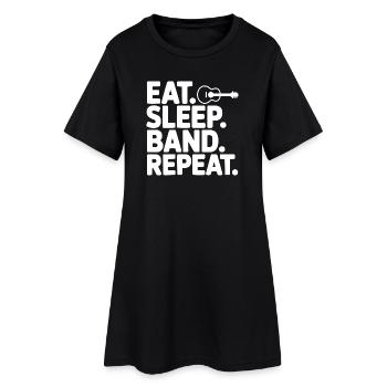 Iss. Schlaf. Band. Wiederholen. - Frauen T-Shirt-Kleid - Schwarz - Vorne