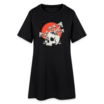Crâne aux champignons Soleil rouge - Robe T-shirt Femme - noir - Devant