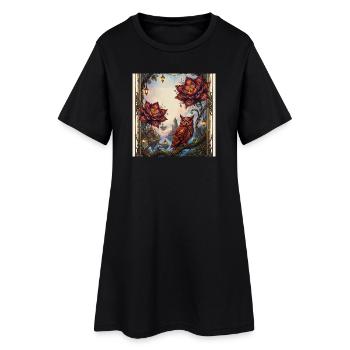 Chouette fleurie et chouette à vapeur - Robe T-shirt Femme - noir - Devant