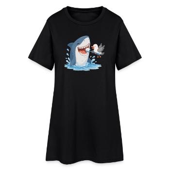 Requin se brossant les dents avec une mouette - Robe T-shirt Femme - noir - Devant