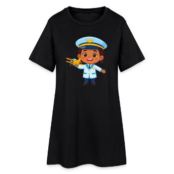Capitaine de Kawaii avec avion – Art de pilote mignon - Robe T-shirt Femme - noir - Devant