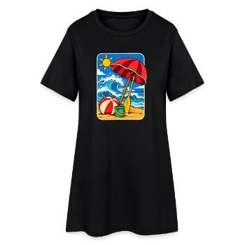 Retro Sunny Beach Day Illustration - Frauen T-Shirt-Kleid - Schwarz - Vorne