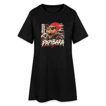  Papibara Capybara Japanische Welle Aufgehende - Frauen T-Shirt-Kleid - Schwarz - Vorne