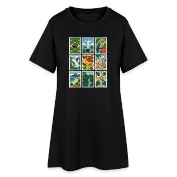 Brasilien Briefmarken - Frauen T-Shirt-Kleid - Schwarz - Vorne