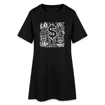 Dollarzeichen - Frauen T-Shirt-Kleid - Schwarz - Vorne