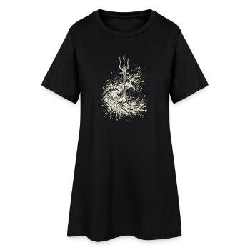 Poseidon-Dreizack-Cream Tintenwellen-Mythologie - Frauen T-Shirt-Kleid - Schwarz - Vorne