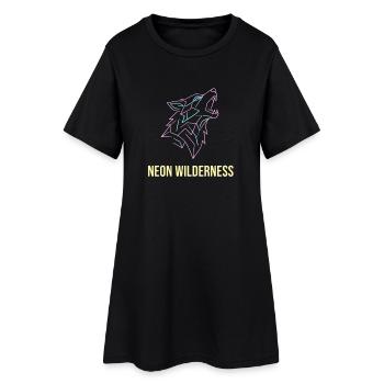 Wolf Neon Wilderness - Frauen T-Shirt-Kleid - Schwarz - Vorne