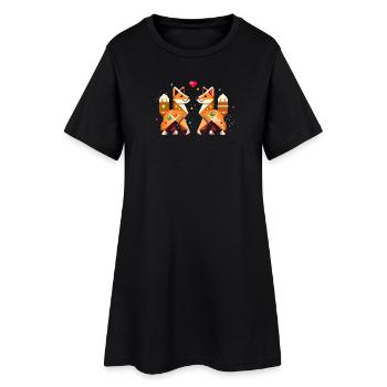 Two foxes in gingerbread style as a Christmas motif - Women’s T-Shirt Dress - black - Front