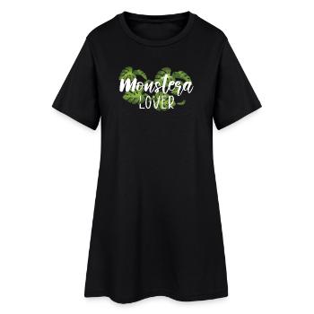 Monstera Lover Tropische Pflanzen Geschenk - Frauen T-Shirt-Kleid - Schwarz - Vorne