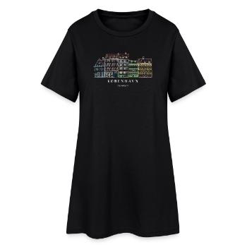 Copenhague, Vieux Port, Maisons dessinées à la main - Robe T-shirt Femme - noir - Devant