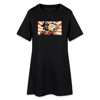 Pirat mit Wurstgrill - Frauen T-Shirt-Kleid - Schwarz - Vorne