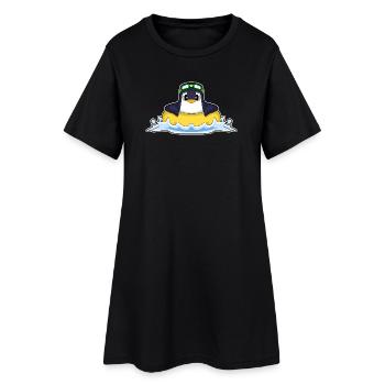 Pinguin Schwimmen Schwimmring Sommer - Frauen T-Shirt-Kleid - Schwarz - Vorne