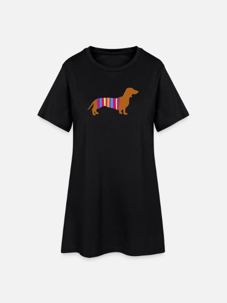 Teckel Rayure Chien Chien Race Chien Chien Promenade Bello Fan - Robe T-shirt Femme - noir
