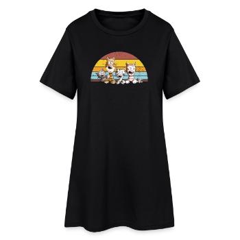 Drollige Katzen Cartoon Vintage Katzenliebhaber - Frauen T-Shirt-Kleid - Schwarz - Vorne