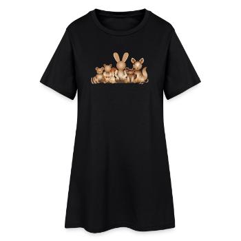 Illustration aspect bois – Groupe d’animaux ludique - Robe T-shirt Femme - noir - Devant
