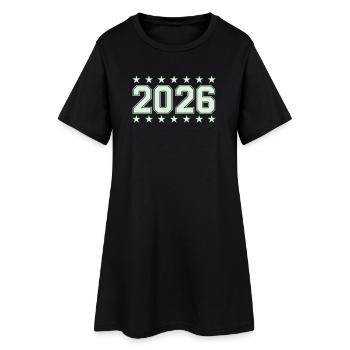 2026 Retro Blockschrift mit Sternen - Frauen T-Shirt-Kleid - Schwarz - Vorne