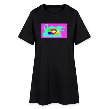 Néon en collage géométrique de blocs de couleur - Robe T-shirt Femme - noir - Devant