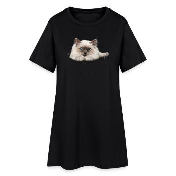 Chat aux yeux bleus au repos - Robe T-shirt Femme - noir - Devant